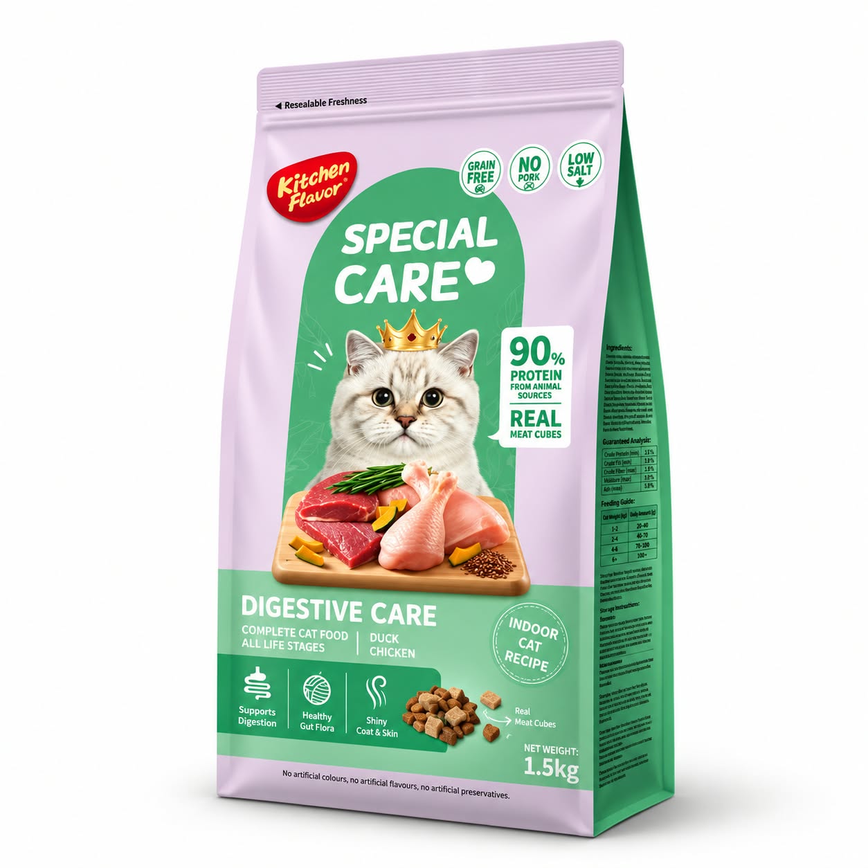 Kitchen Flavor Grain Free Special Care Digestive Care Complete Cat Food All Life Stages Duck & Chicken - 1.5kg